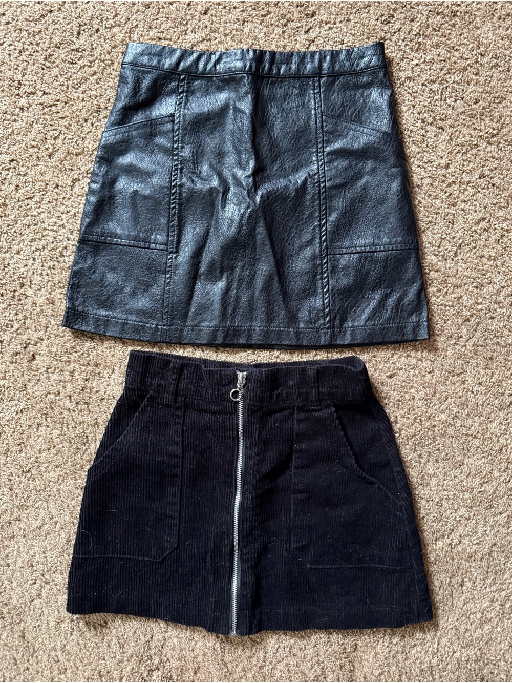 Primark black corduroy mini skirt + Art Class leather skirt bundle